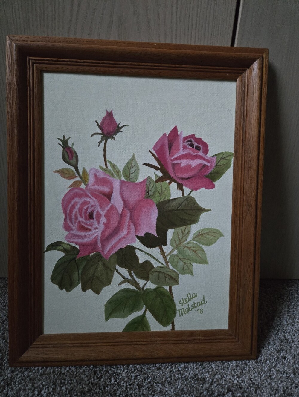 Pink Rose Floral Stella Molstad 1978 Folk Art.